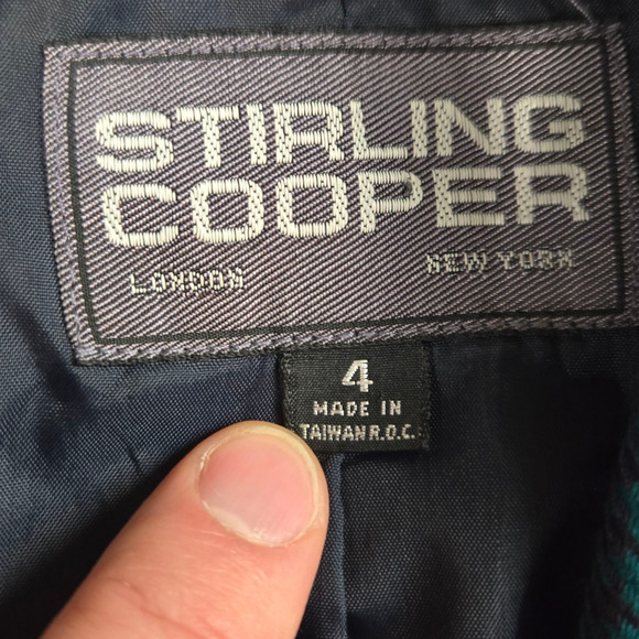 80s Vintage Green Navy Houndstooth Plaid Retro Workwear Power Skirt Suit Size 4 - Picture 6 of 16